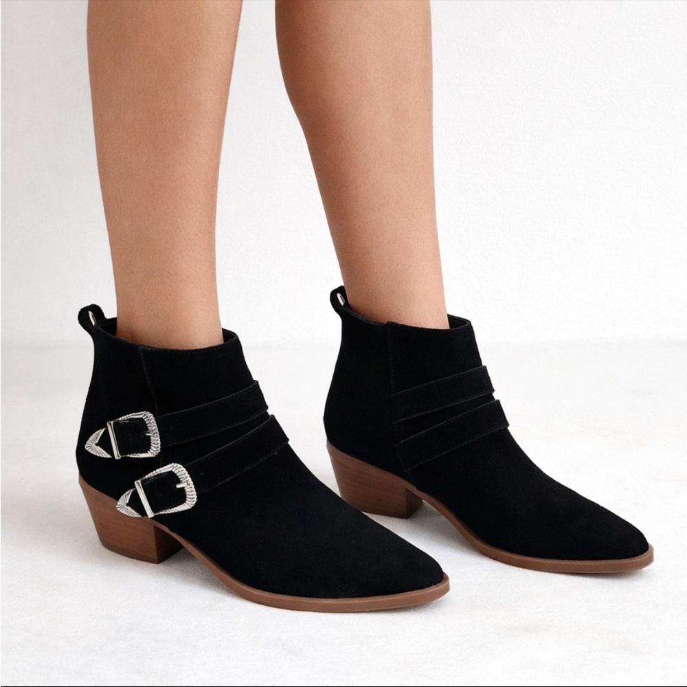 Steve Madden Niall Suede Leather Black Western Buckle Ankle Boots 9.5
